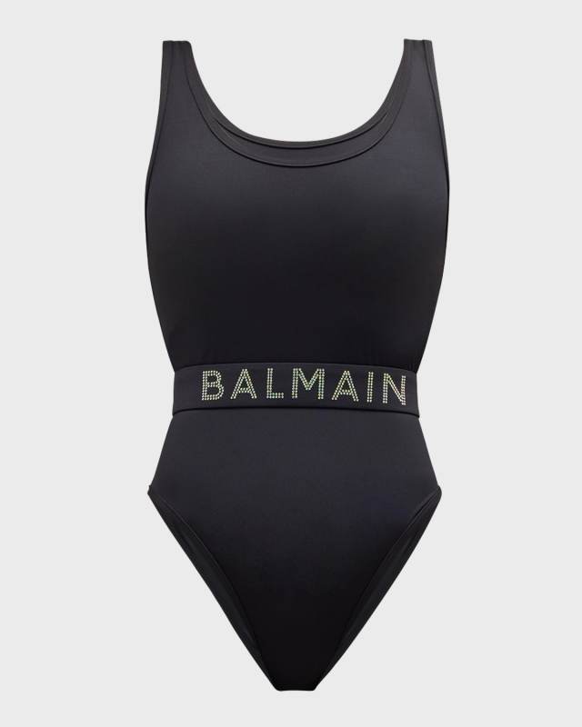 Crystal Logo Belted One-Piece Swimsuit